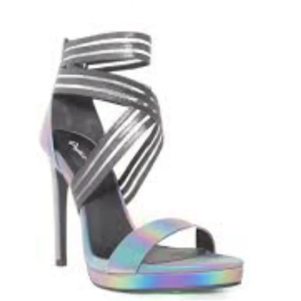 QUPID HIGH HEEL ALMOND OPEN-TOE ELASTIC CRISS-CROSS STRAP SANDAL